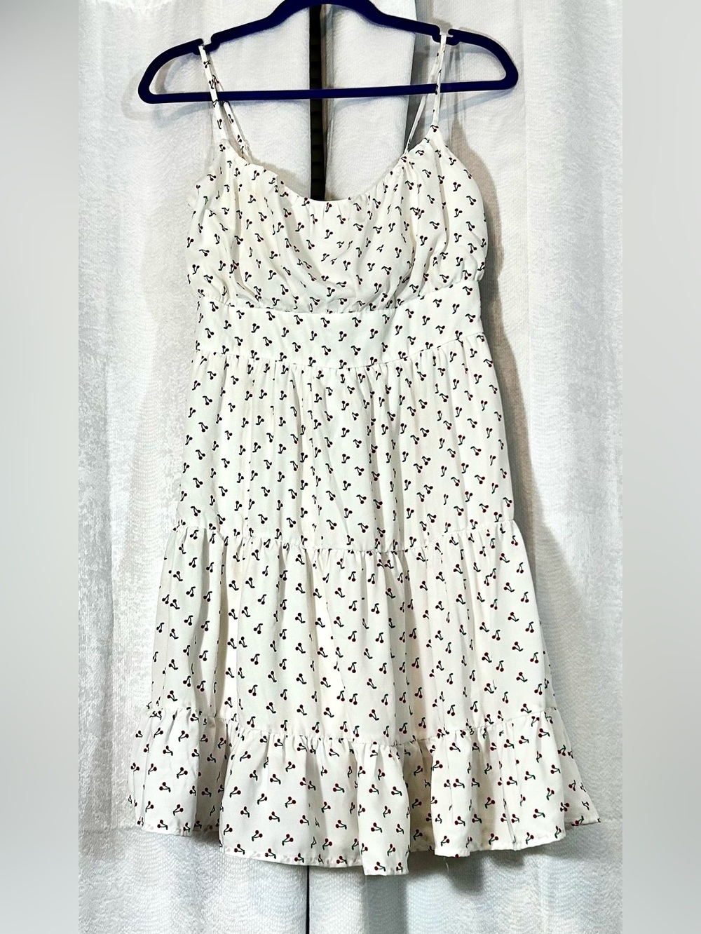 Liberty Love White Cherry-Print Tiered Mini Dress